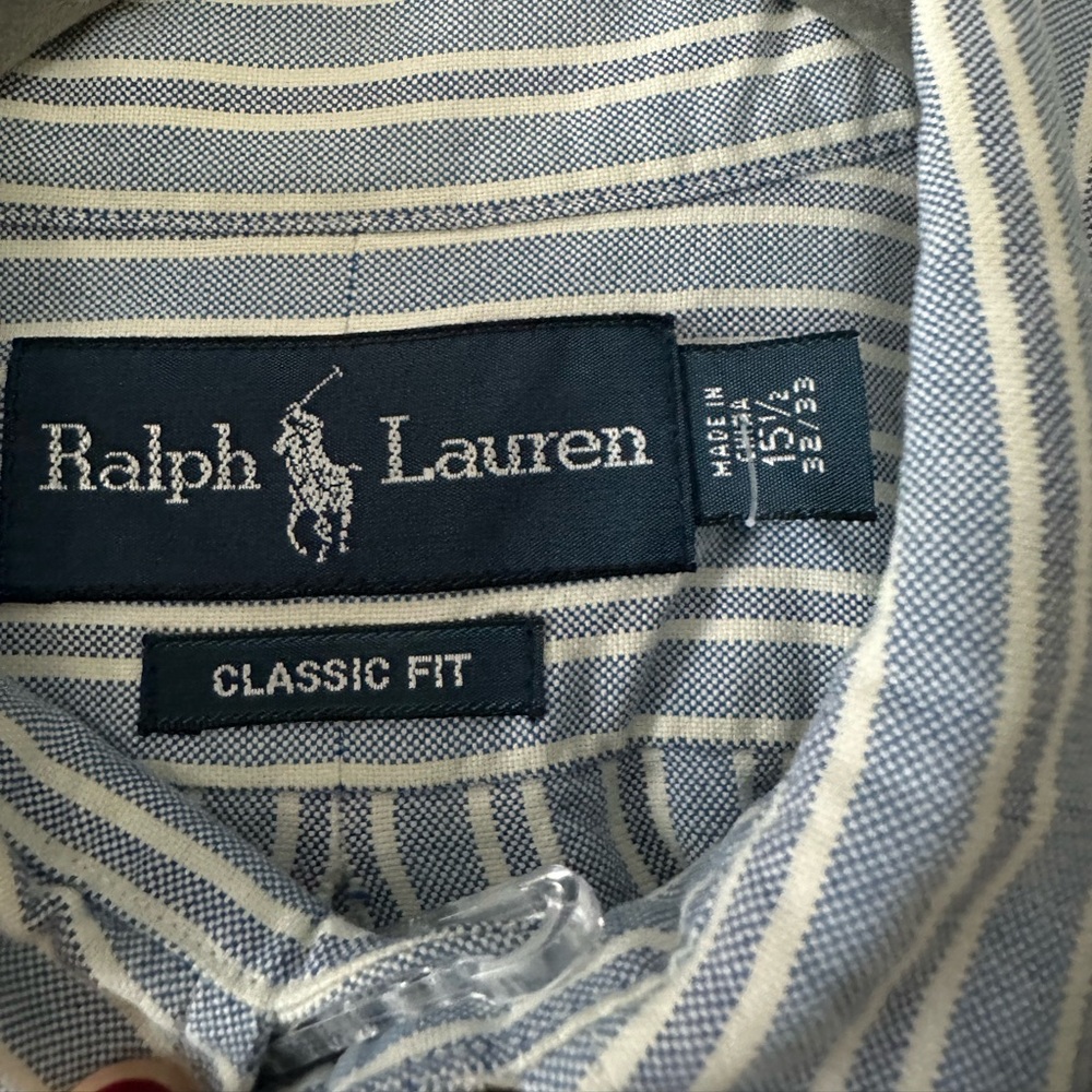 Ralph Lauren Men's Blue and White Striped Shirt